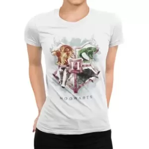 Image of Harry Potter Water Colour Crest Fitted T-Shirt Ex Ex Large