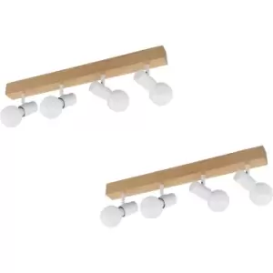 Image of 2 PACK 4 Spot Wall Flush Ceiling Light Colour Brown White Shade E27 4x60W