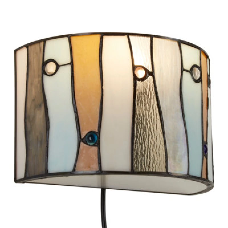 Image of Orsina Jewel Deco Wall Light, Tiffany Style Semi-Circular Shade, Hand Rolled Art Glass With Jewel Detailing