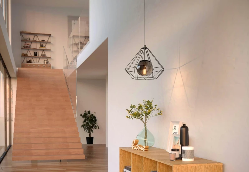 Image of EGLO Vernham Black Smoked Glass Pendant Light Black