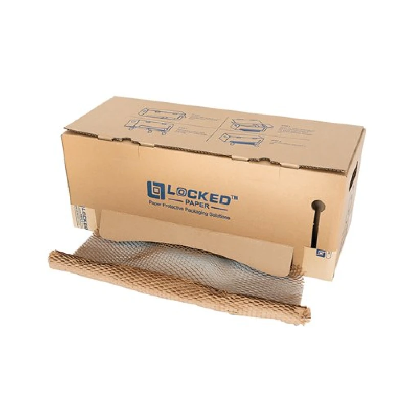 Image of Locked Paper Honeycomb Paper + Dispenser with Metal Bench Hook 160m Unexpanded Roll LPHEXBOX LPHEXBOX