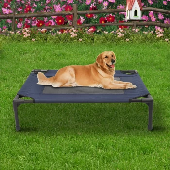 Image of PawHut Dog Cat Puppy Pet Elevated Raised Cot Bed Portable Camping Basket - Blue (Medium)