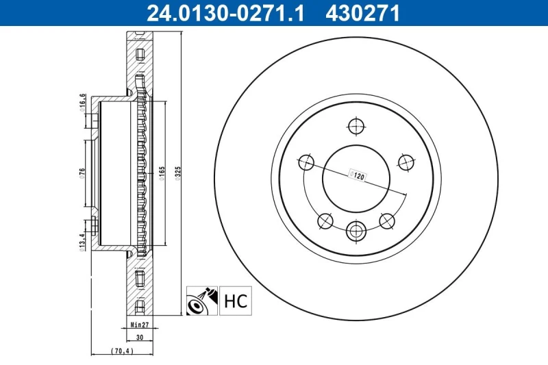 Image of Brake disc ATE 24.0130-0271.1