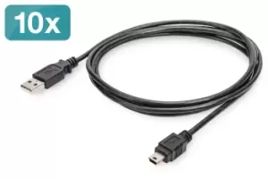 Image of Digitus USB 2.0 connection cable, Type A - mini B, Pack of 10 pcs