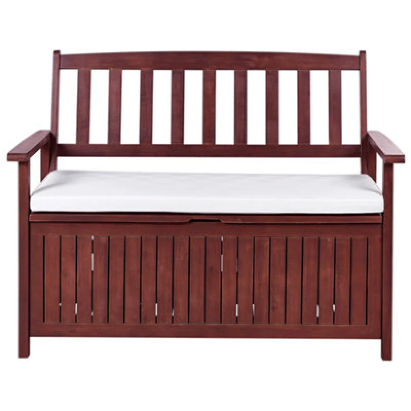 Image of Beliani Garden Bench With Cushion Sovana 120cm With Storage Acacia Wood White 421300