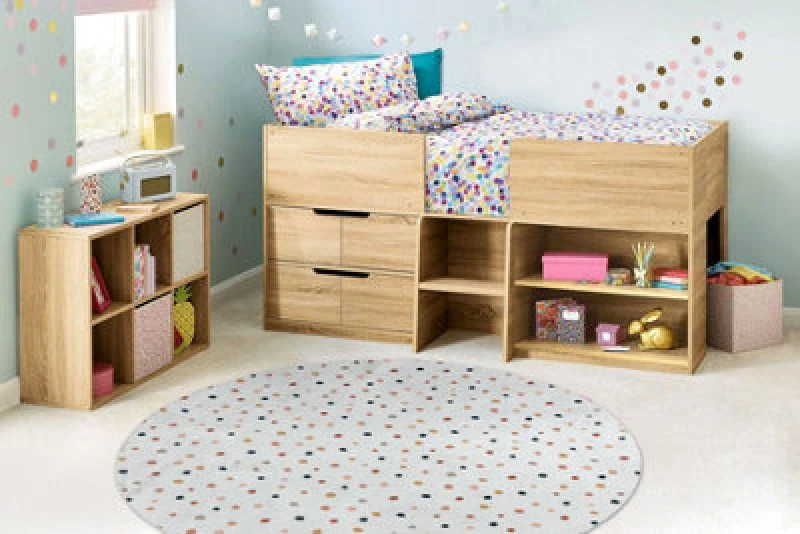 Image of RugsX Bambino 47890 Round Washing Carpet Dots For Children Anti Slip - White / Brown Circle 80 Cm