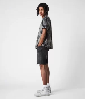Image of AllSaints Mens Cotton Lightweight Switch Denim Shorts, Black, Size: 30