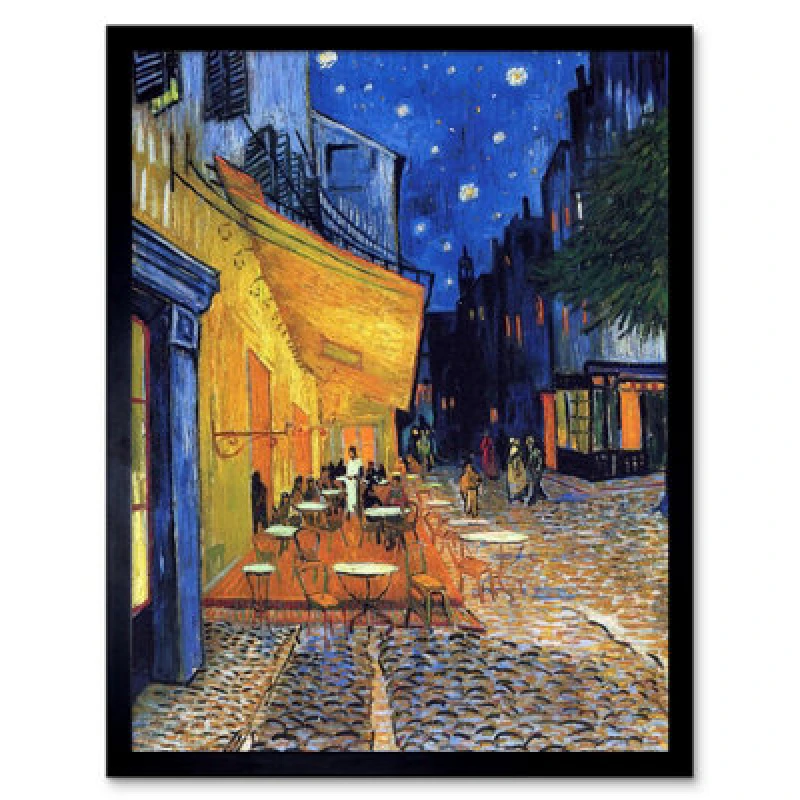 Image of Artery8 Van Gogh Cafe Terrace Night Place Du Forum Arles 1888 Framed Art in Blue Size: W12" x H16" Blue Unisex W12" x H16"