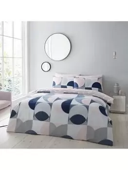 Image of Catherine Lansfield Sirkel Geo Easy Care Duvet Cover Set - Navy & Blush