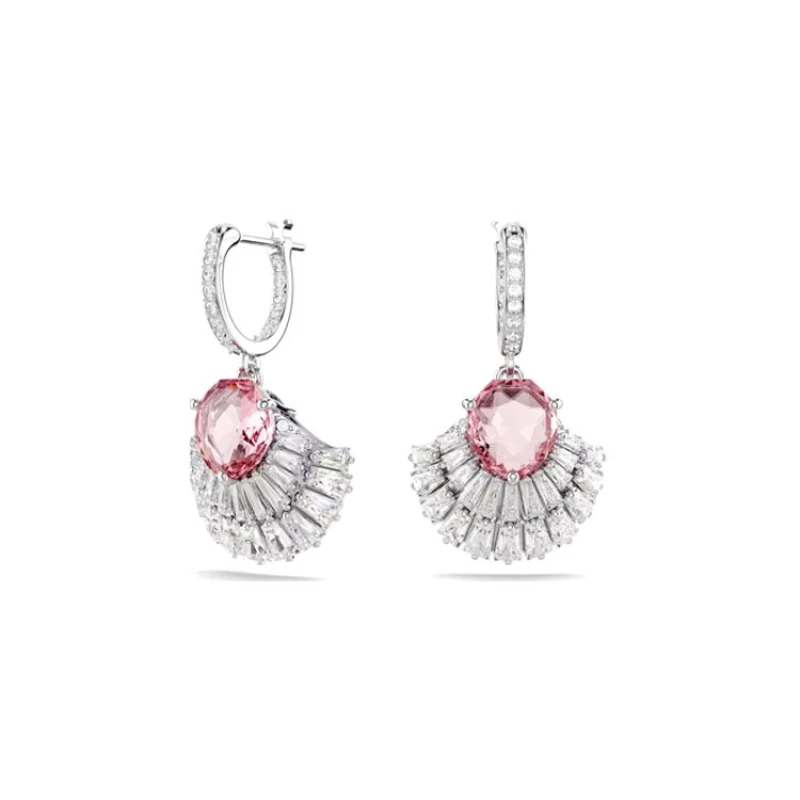 Image of Idyllia Pink Rhodium Plated Shell Drop Earrings 5680295