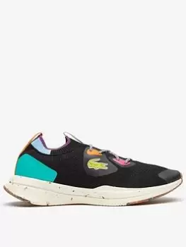 Image of Mens Lacoste Run Spin Eco Textile Trainers Size 10 UK Black / Turquoise