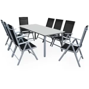 Image of Aluminum Garden Funiture Weather-resistant 8 Seater Outdoor Patio Dining Table Chairs Set Silver