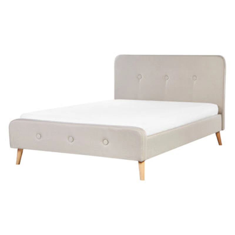 Image of Beliani Bed Fabric Rennes 140 X 200 Cm (Eu Double) Light Beige