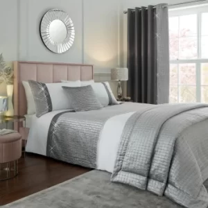 Image of Catherine Lansfield Shimmer Crushed Velvet Pinsonic Duvet Cover Set Silver