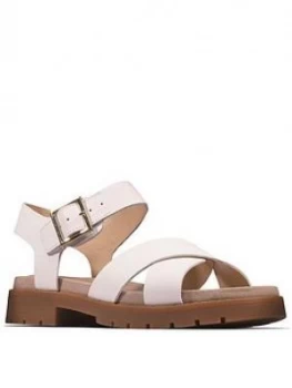 image of Clarks Orinoco Strap Leather Flat Sandal - White Leather, Size 3, Women