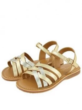 Image of Accessorize Girls Metallic Leather Sandal - Gold, Size 12 Younger
