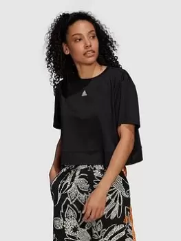 Image of Adidas Yoga Studio Crop Tee, Black/White Size M Women