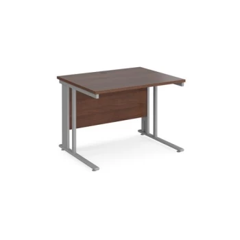 Image of Office Desk 1000mm Rectangular Desk With Cable Managed Leg Walnut Tops With Silver Frames 800mm Depth Maestro 25
