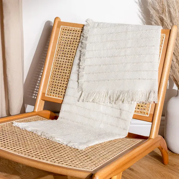 Image of Hazie Woven Fringed Throw Natural