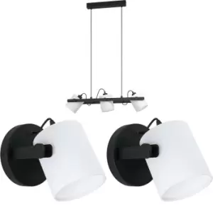 Image of Ceiling Pendant Light & 2x Matching Wall Lights Black & White Adjustable Shade