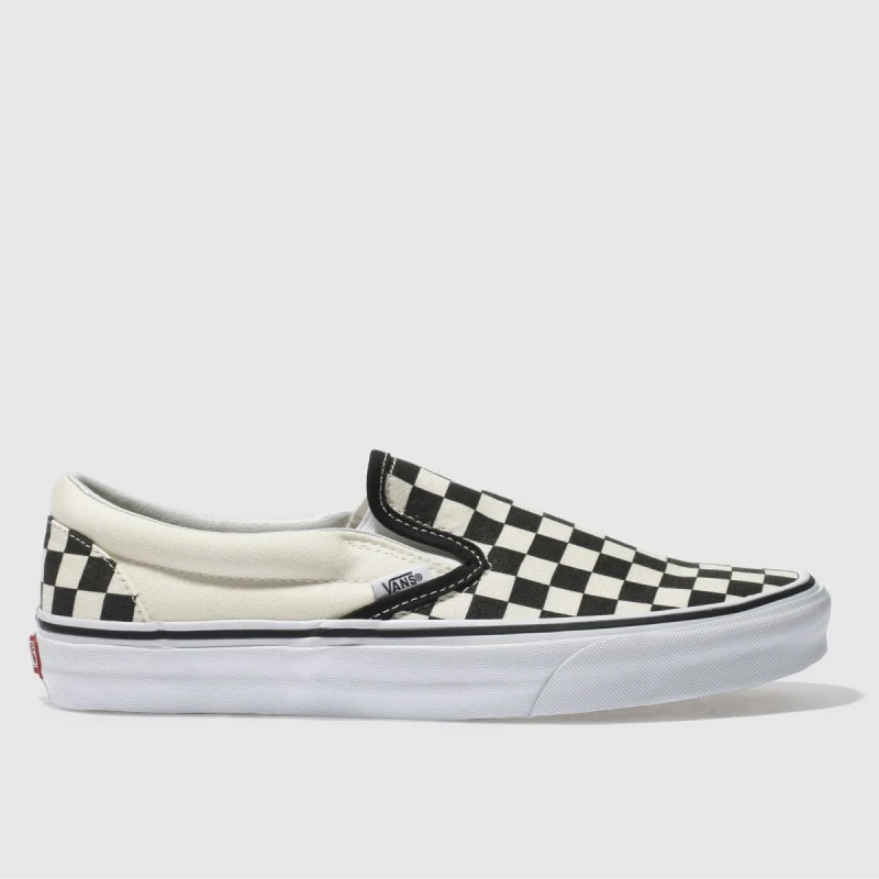Image of Vans Mens Classic Slip On Trainers in Black & Cream, Fabric, Size: 12 Black/Cream UK 12