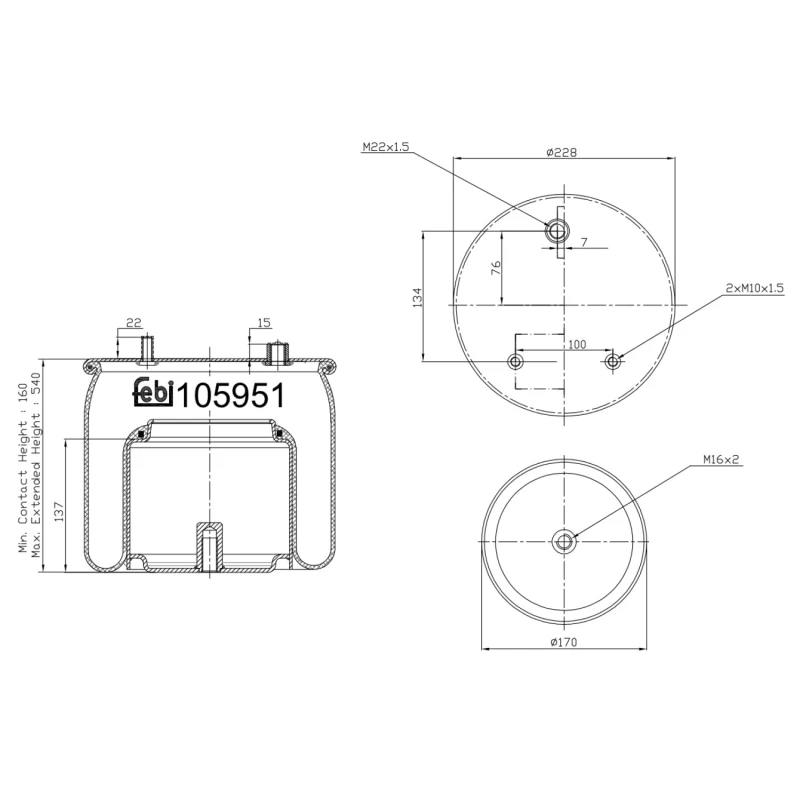 Image of FEBI BILSTEIN 105951 Boot, air suspension non-steered trailing axle Boot,air suspension (324)