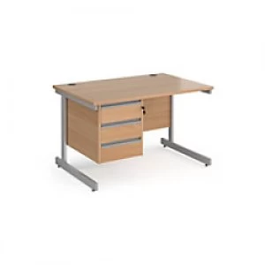 Image of Dams International Straight Desk with Beech Coloured MFC Top and Silver Frame Cantilever Legs and 3 Lockable Drawer Pedestal Contract 25 1200 x 800 x