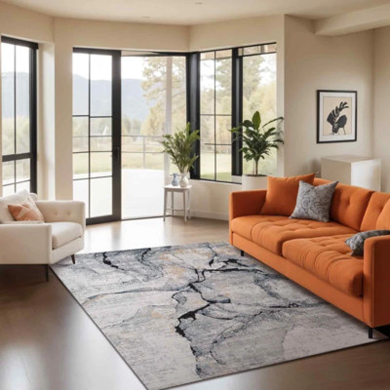 Image of Livabliss Abstract Modern Marble Dark Blue Lyna Area Rug 160 X 220 Cm - Easy Care, Non Shedding, Ideal For Living Room & Bedroom