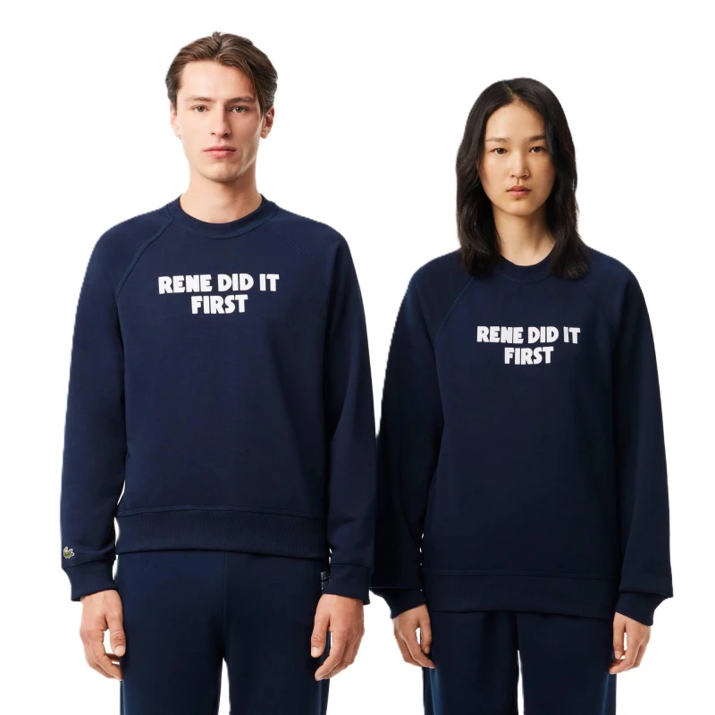 Image of Lacoste Mens Printed Crew Neck Jumper Navy Blue male 2XS