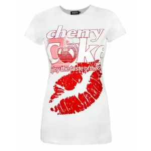 Image of Worn Womens/Ladies Taste Of The 80s Cherry Coke T-Shirt (S) (White/Red)