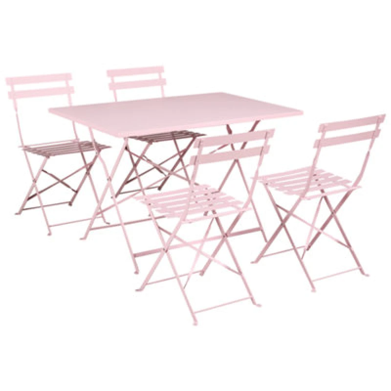 Image of Beliani Garden Dining Set 4 Seater Fiori Folding Metal Pastel Pink