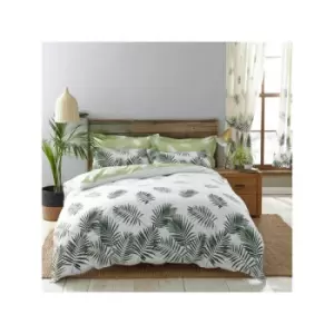 image of Fern Printed Polycotton Reversible Duvet Cover Set, Green, King - Charlotte Thomas