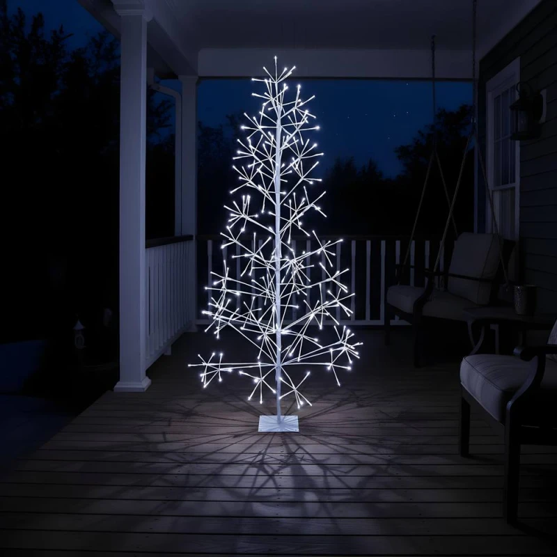 Image of Shatchi Christmas Pre-Lit White Twig Tree Cool LED Lights Metal Frame Decoration Size: 6ft White Unisex 6ft