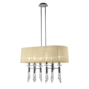 Image of Tiffany Pendant 6+6 Light E27+G9 Oval, Polished Chrome With Cream Shade & Clear Crystal
