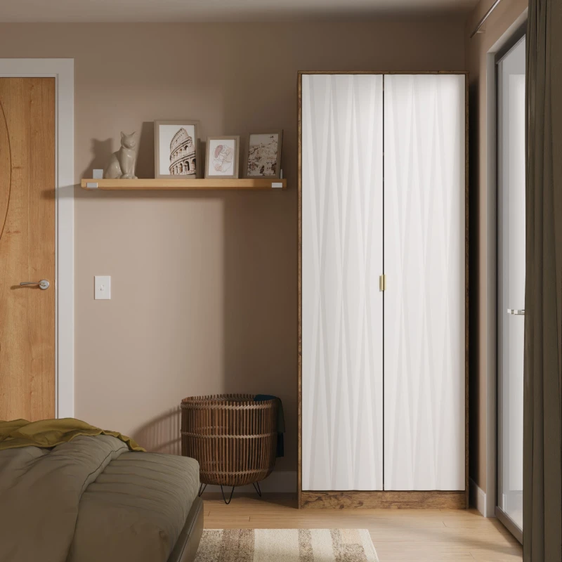 Image of Welcome Furniture Ready Assembled Las Vegas Tall Plain Wardrobe In White Matt & Vintage Oak LVF080WMVO