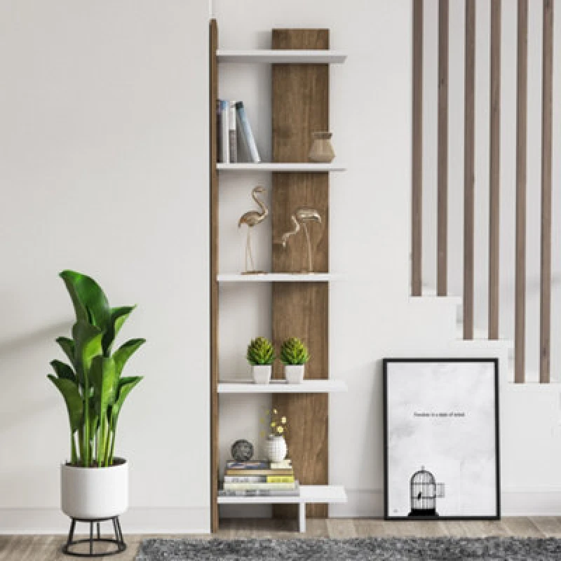 Image of Decorotika Alice Corner Bookcase Bookshelf Shelving Unit Walnut