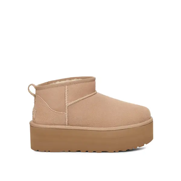 Image of Classic Mini Platform Ankle Boots in Suede with Faux Fur Lining