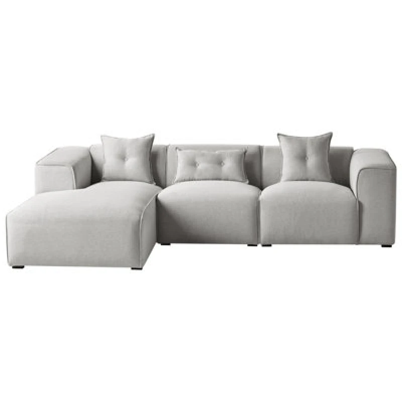Image of Beliani Corner Sofa 3 Seater Dolva Fabric Light Grey Right Hand