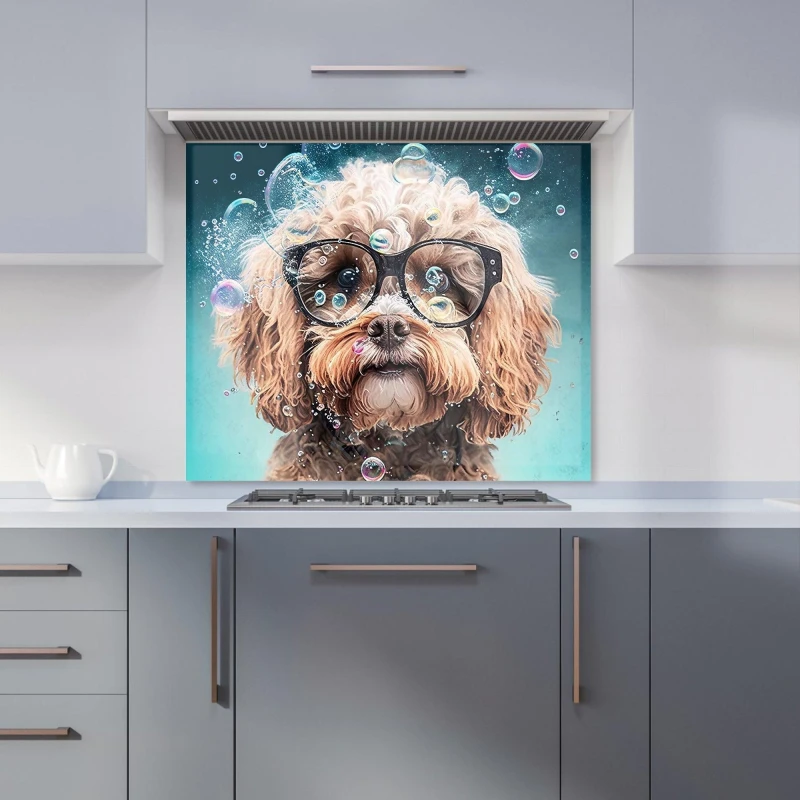 Image of Warren Reed - Designer Cavapoo Dog With Glasses Splashart Kitchen Splashback Size: 600mm x 750mm Multicolor Unisex 600mm x 750mm