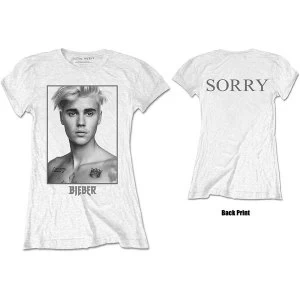 image of Justin Bieber - Sorry Ladies Womens Large T-Shirt - White