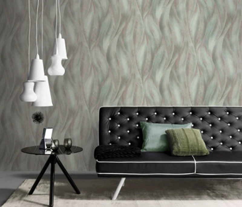 Image of Erismann Stunning Flowing Leaves Wallpaper With A Soft Satin Finish In Sage Green