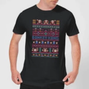 Image of Nintendo Donkey Kong Retro Christmas Pattern Black T-Shirt - S - Black