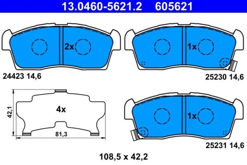 Image of ATE 13.0460-5621.2 Brake pad set with acoustic wear warning, with anti-squeak plate Brake Pad Set,disc brake (402)