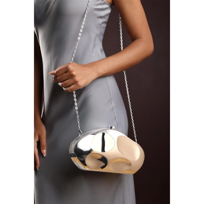 Image of Wheres That From Sculpted Evening Clutch Bag Silver female One Size