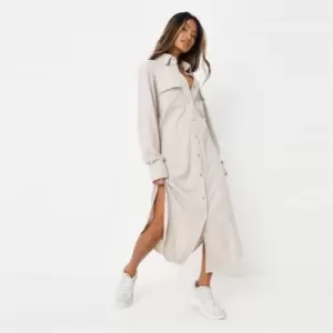 image of Missguided Rib Oversized Midi Shirt Dress - Cream