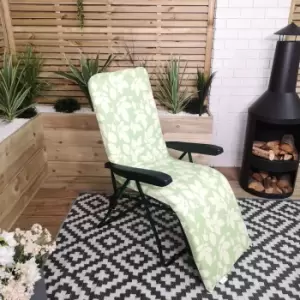 Image of Padded Outdoor Garden Patio Recliner / Sun Lounger Green with Leaf Pattern
