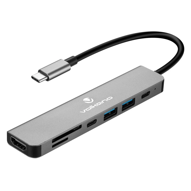 Image of Volkano Expand Series 7-in-1 Type-C Hub 60W PD Grey unisex One Size