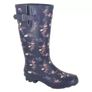 image of StormWells Womens/Ladies Floral Wide Leg Wellington Boots (5 UK) (Navy Blue)