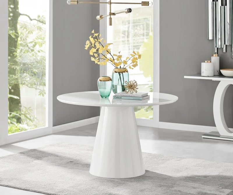 Image of FurnitureboxUK FurnitureboxUK Palma 120cm 6-Seater Round Pedestal Dining Table In Multiple Finishes in White White One Size Unisex 5056542636417