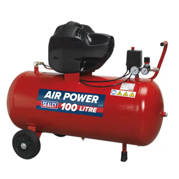Image of Genuine SEALEY SAC10030F Compressor 100ltr V-Twin Belt Drive 3hp Oil Free